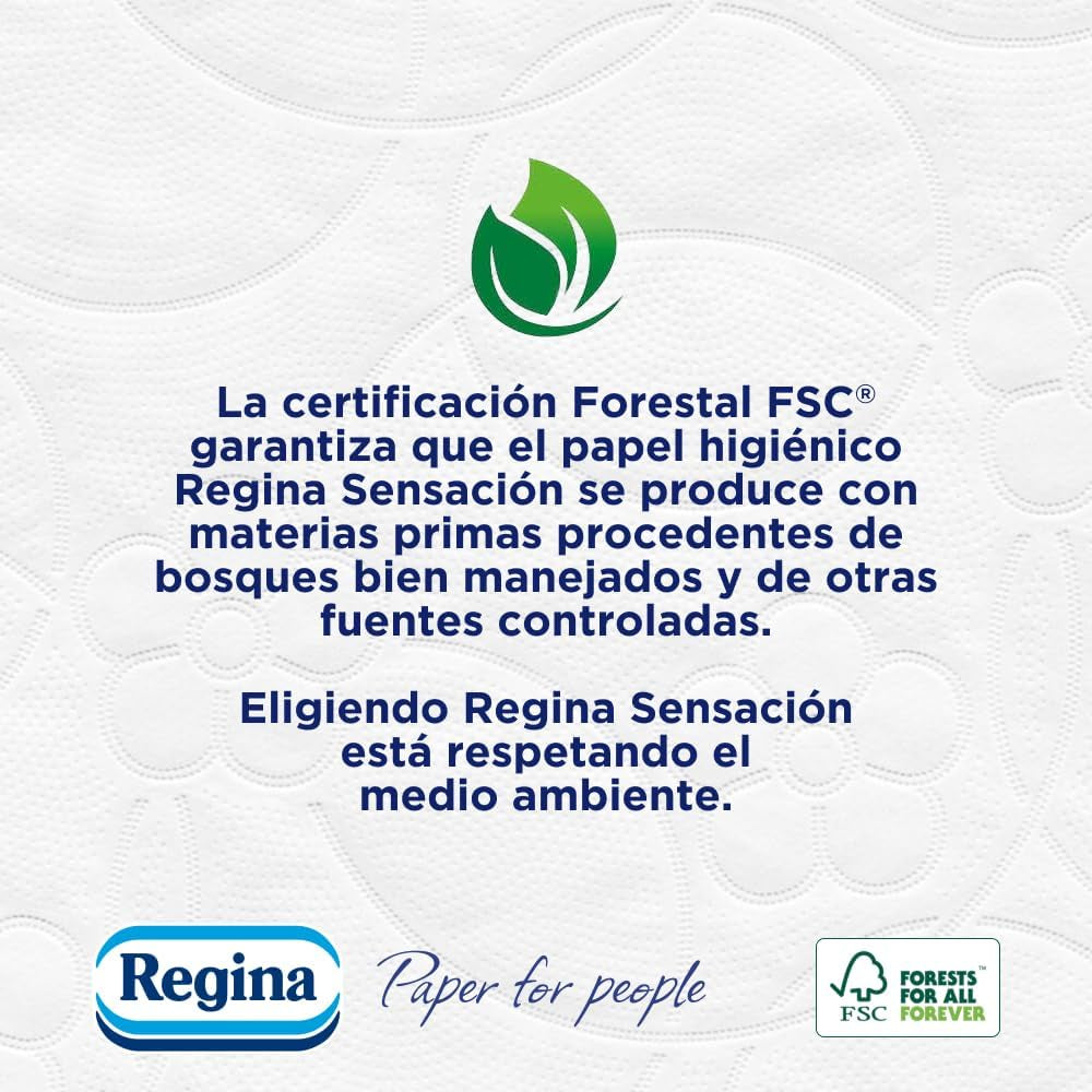 Regina Feeling - 42 ruller toiletpapir, 175 ark med tre lag, naturligt bomuldsekstrakt og delikat duft, 60% genbrugsplastikemballage, 100% Fsc-certificeret papir