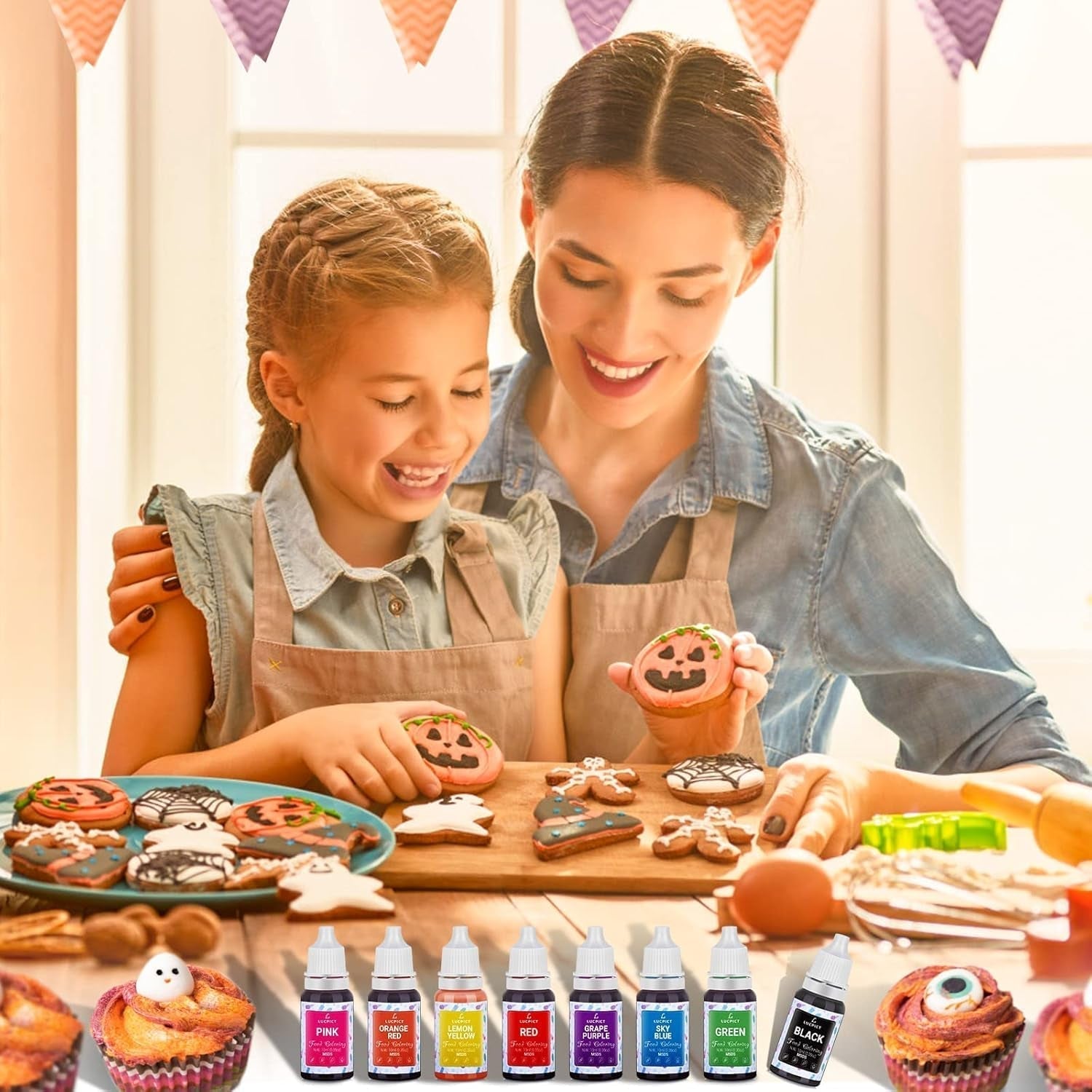 Madfarve 8x10ml - Højkoncentreret flydende madfarvesæt til bagning, kager, småkager, frosting, macarons, fondant - Levende madfarve til gør-det-selv-sæber, slim, håndværk