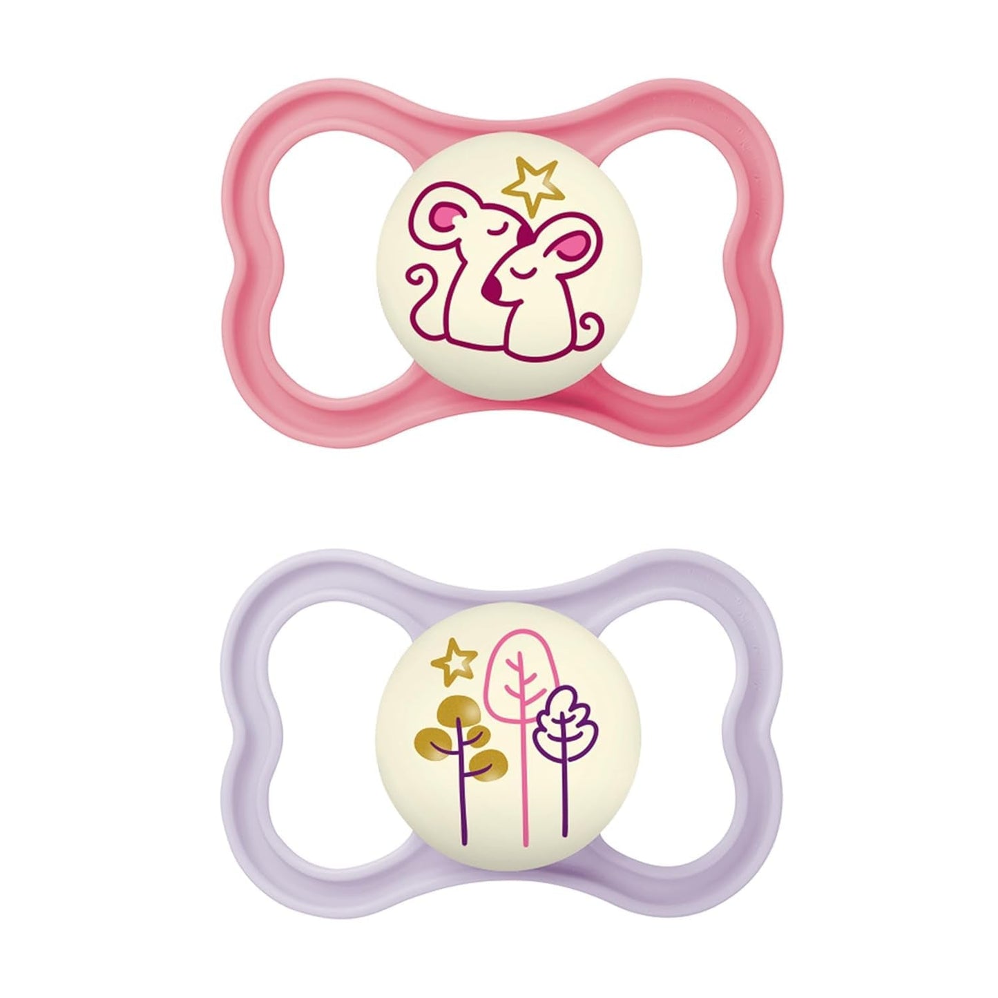 MAM Air Silikonesut 2 Pack Ekstra let og luftigt design Tandvenlig babysut Lavet af MAM SkinSoft Special Silikone med sutteæske 6-16 måneder Bjørn/næsehorn