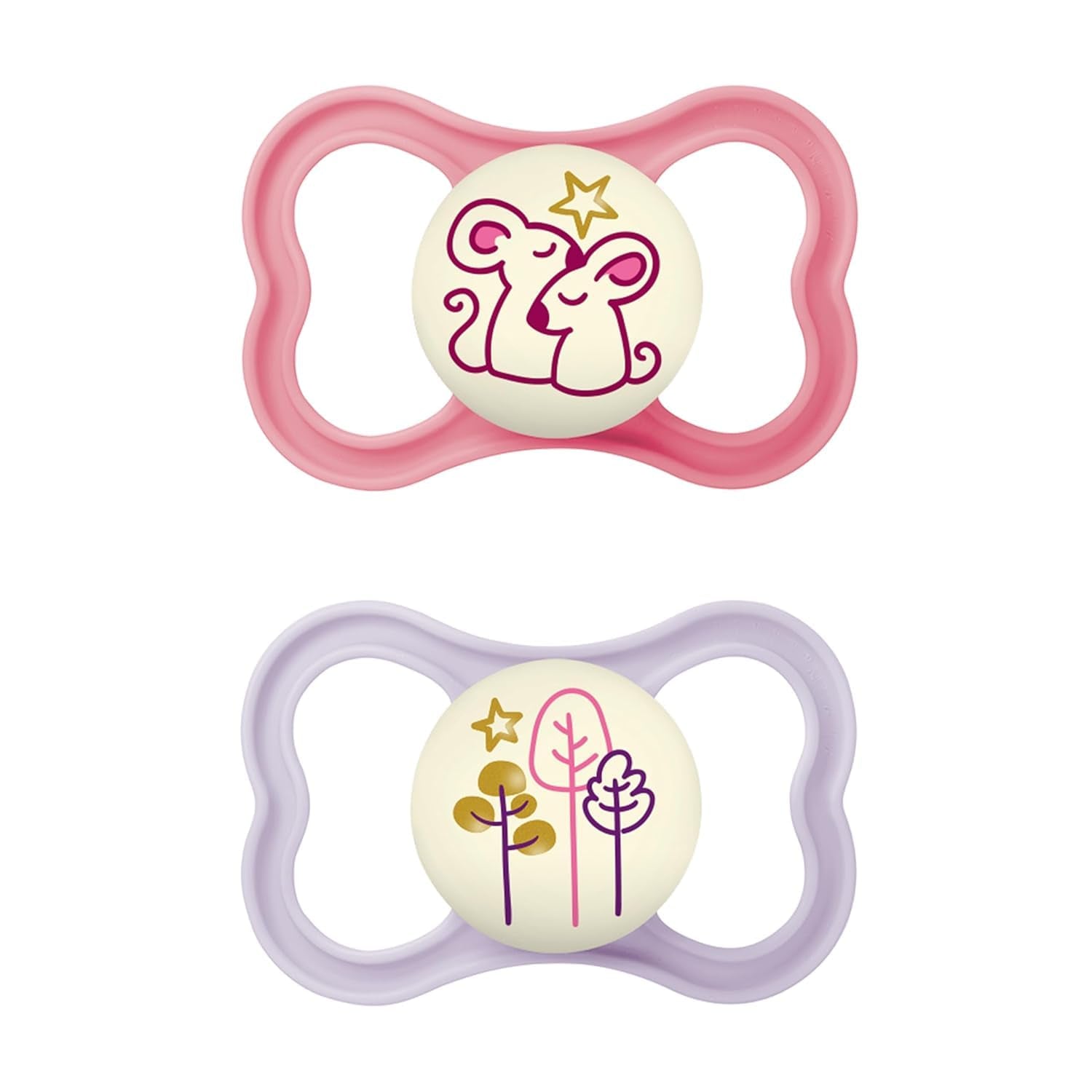 MAM Air Silikonesut 2 Pack Ekstra let og luftigt design Tandvenlig babysut Lavet af MAM SkinSoft Special Silikone med sutteæske 6-16 måneder Bjørn/næsehorn