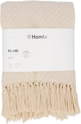 HOMLA Morris Plaid bomuldstæppe med frynser - Blødt og behageligt tæppe Bomuldstæppe - fint stof 130 X 170 Cm Ecru senge og tæpper Besuche den HOMLA-Store