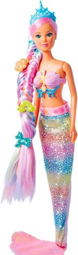 Simba 105733610 - Steffi Love Rainbow Mermaid, regnbuehavfrue-påklædningsdukke med farverigt hår, hårspænder, kam og aftagelig finne, legedukke 29 cm, alder 3+ Dolls Naty Shop