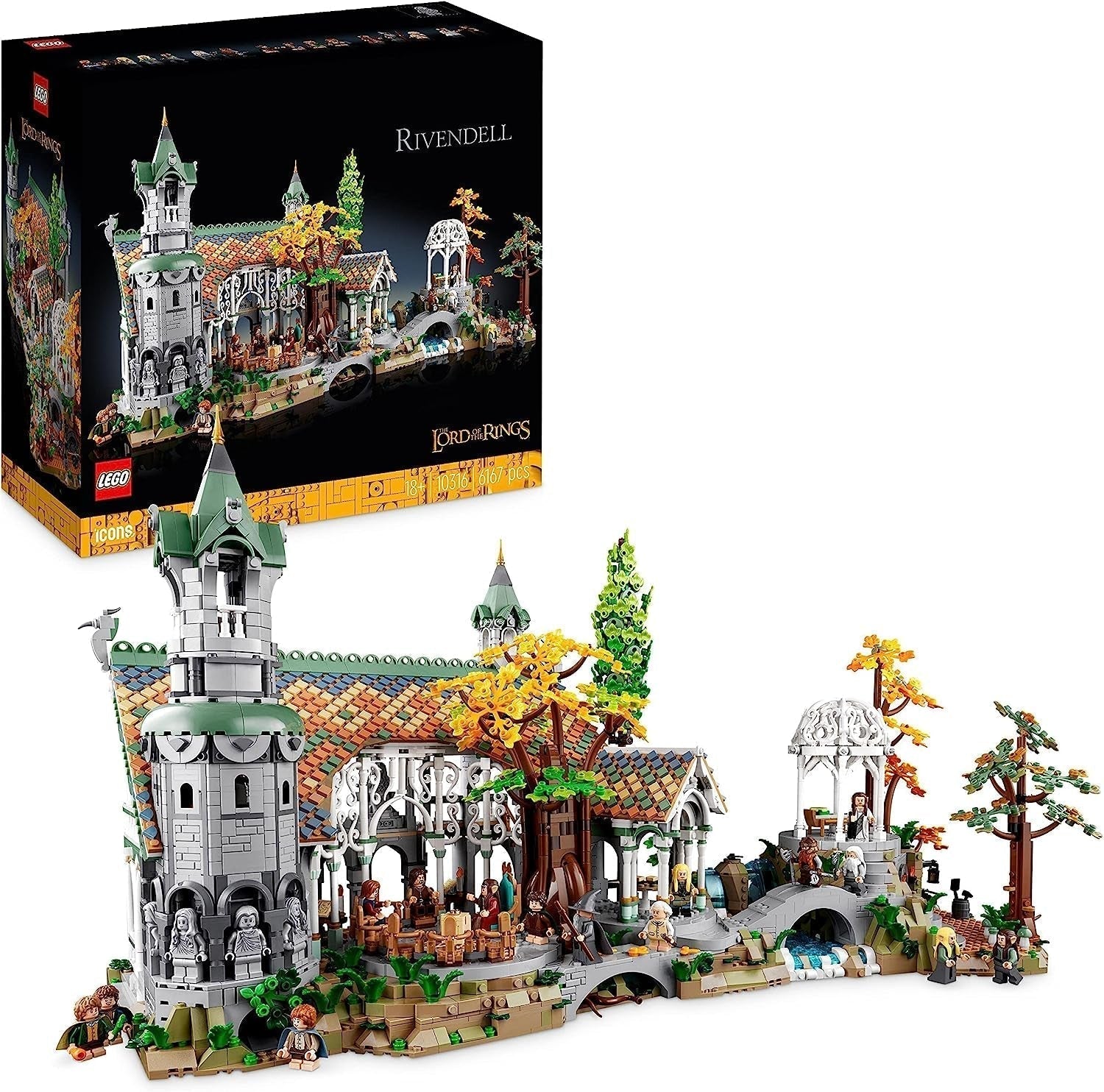 LEGO Icons Ringenes Herre: Rivendell - Voksensamling og displaysæt med 15 unikke minifigurer inklusive Gandalf, Legolas, Aragorn og Frodo eksklusivt på Amazon - 10316 byggesæt Besuche den LEGO-Store Single