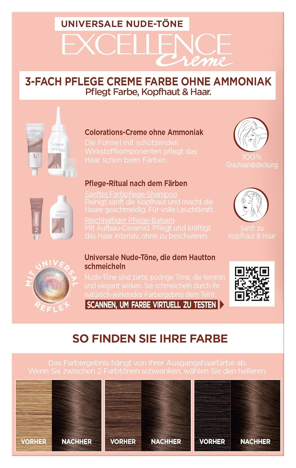 L'Oréal Paris Permanent hårfarve til enhver hudfarve, farvning uden ammoniak, universelle nude toner med fuld dækning af gråt hår, Excellence Creme, no. 5U Lys kastanje (brun), 1 stk Hårfarve Naty Shop