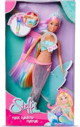 Steffi Love Magic Rainbow Mermaid, Havfruedukke med Magic Rainbow Light-funktion og ekstra langt hår, 39 cm, 3+