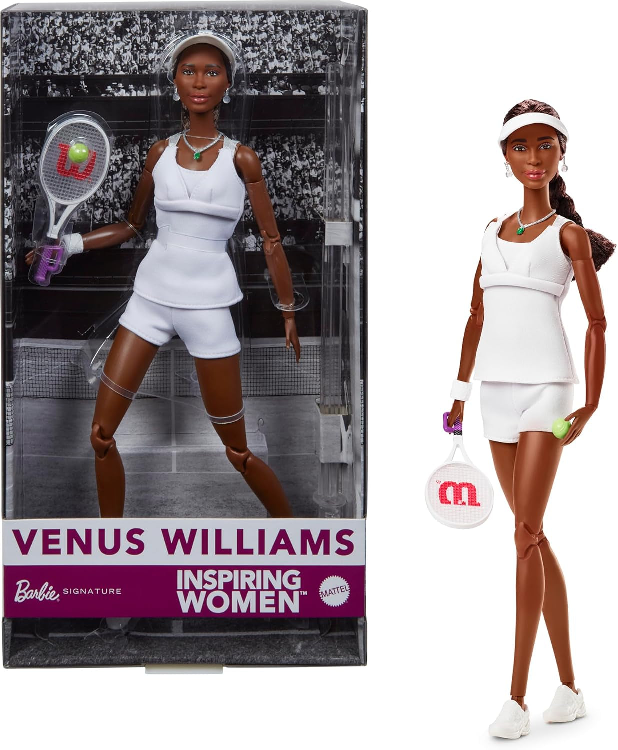 Barbie Inspiring Women Series Venus Williams modedukke med signeret uniform og tennisketcher inklusive præsentationsæske HRM49