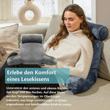 Ella læsepude til seng og sofa med aftagelig nakkerulle - Rygpude til seng - Memory Foam læsepude med armlæn, ideel til at læse, se tv, slappe af eller som rygstøtte - Grå