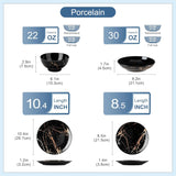 LOVECASA Daphne Series Porcelænsservisesæt SWEET 24-delt kombinationssæt Gulddesign Middagstallerkener Desserttallerkener Korn skåle og middagstallerkener til 6