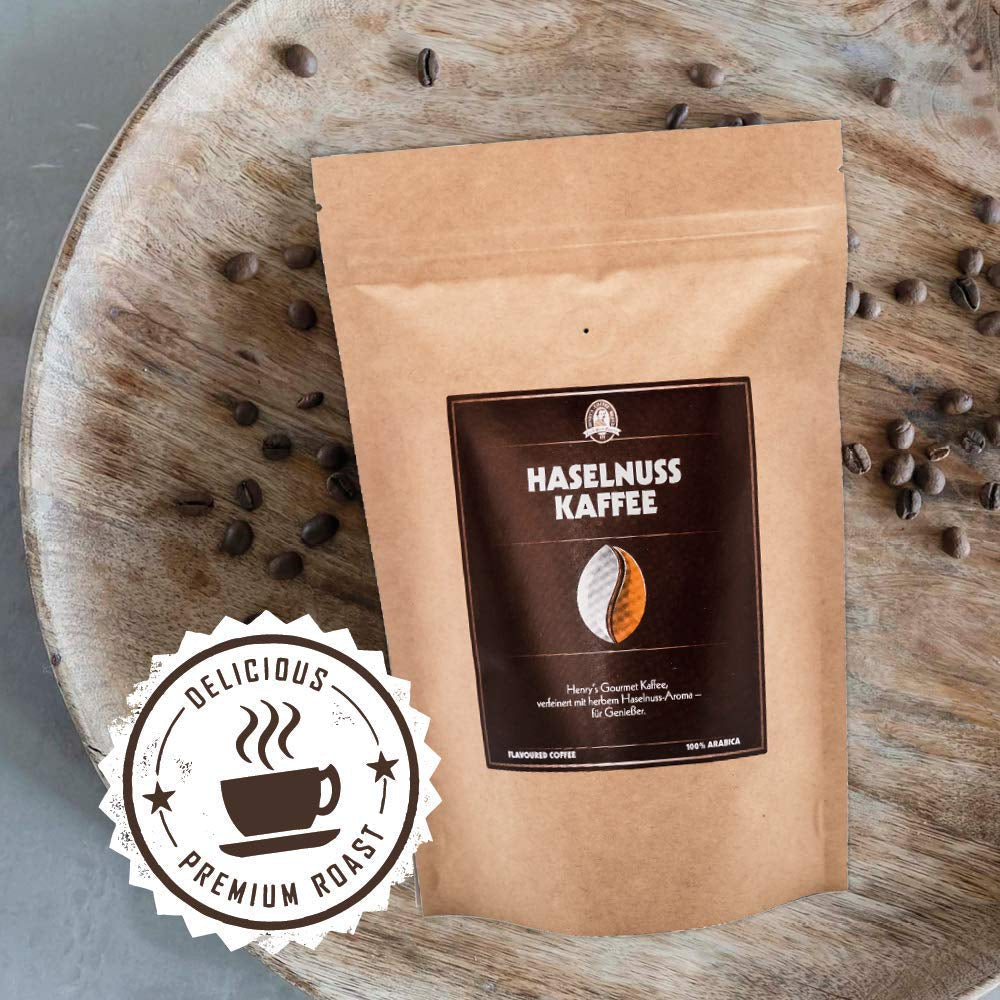 Henry's hasselnøddekaffe 1000g - Raffineret gourmetkaffe med de fineste smagsvarianter - håndværkerristet - premium kaffebønner