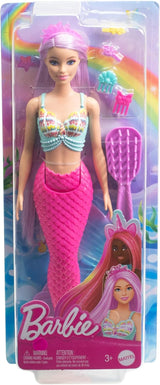 Barbie Havfruedukke - med langt lyserødt hår og individuelt stylingtilbehør, inklusive børste, smuk kammuslingspids og lyserød halefinne, til alderen 3 og opefter, HRR00