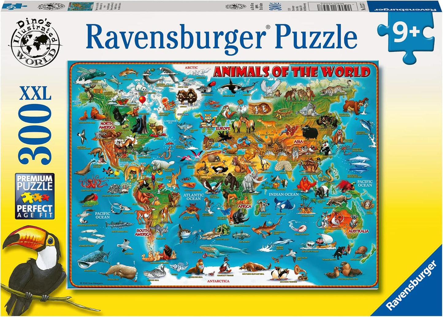 Ravensburger Puslespil for børn - 13257 Dyr rundt om i verden - Verdenskortpuslespil for børn fra 9 år, med 300 brikker i Xxl-format Puslespil Naty Shop Standardtitel