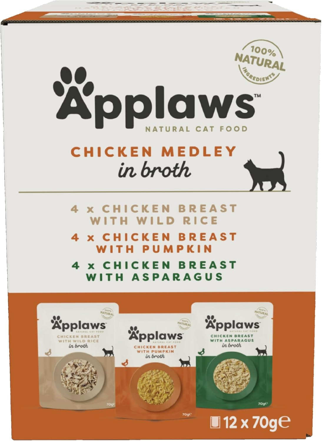 Applaws Premium naturligt våd kattefoder, udvalg af kylling i suppe 70 g portionsposer (12x70 g)