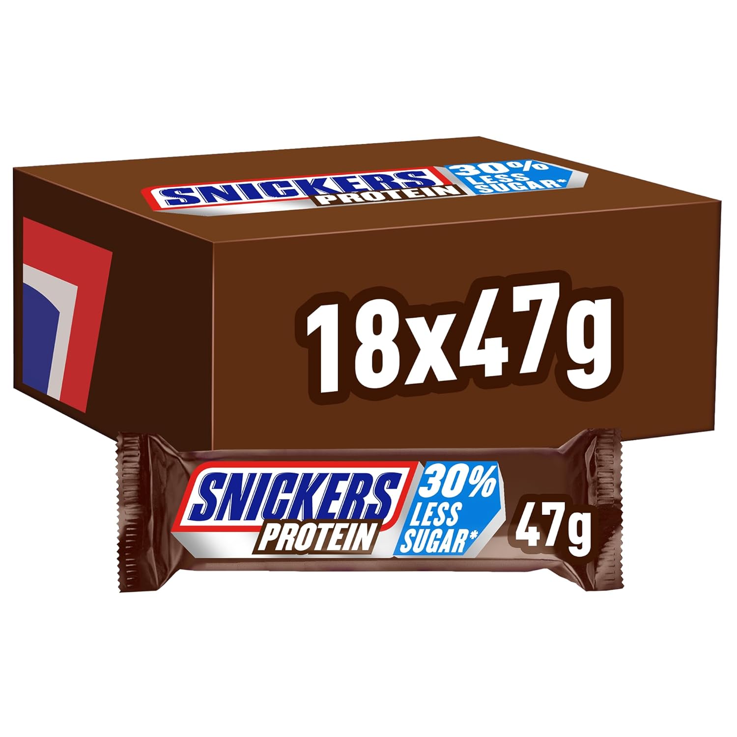 Snickers proteinbarer med chokolade - rig smag med hasselnøddekaramel og nougat, bulkpakke 18x47g