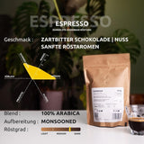 ESPRESSO | Kaffebønner 500g - 100% Arabica | Friskristet til fremstilling af espresso | Hele kaffebønner | Klassisk kaffesmag