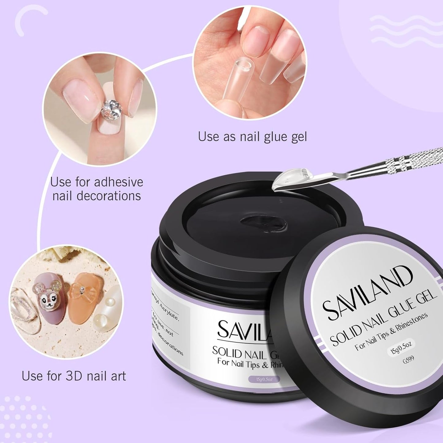 SAVILAND Fester Nagelkleber Gel: 30-Tage Lang Anhaltender Stronger Nagelkleber Für Press on Nails Falsche Nagelspitzen 15Ml U V Nagelkleber 3D Gel-Nagelkunst-Kleber Für Verwendung Im Salon Zu Hause