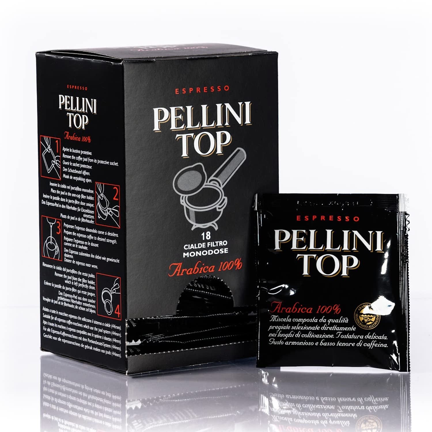 Pellini Caffè, Espresso Pellini Top 100% Arabica - 6 pakker med 18 puder (6x126 g, i alt 108 puder)