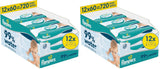 Pampers 99% vand babyservietter, 12 pakker med 60 servietter hver = 720 babyservietter, let lotion 99% vand