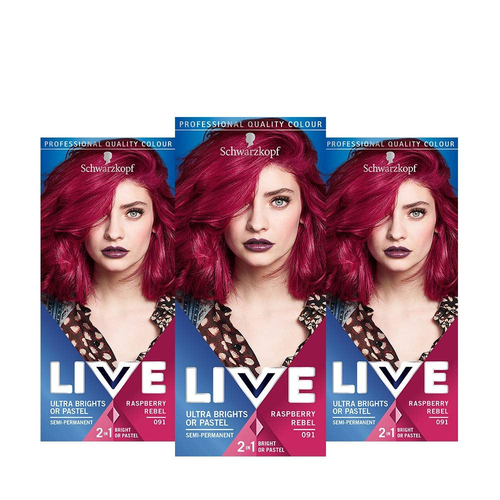 Live Ultra Bright eller Pastel rødt hårfarve 3-pak semi-permanent farve Holder op til 15 vaske - 092 Pillar Box Red Naty Shop hårfarve rød 1 pakke (pakke med 3)