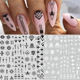 12 Blatt Nagelsticker Geometrisk Nagelaufkleber Selbstklebend Schwarz-Weißes Mysteriöses Dreieck Nail Art Sticker Dekoration Nageldesign Zubehör