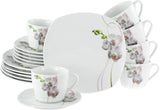 CreaTable, 24024, Square Orchid Series, 18-delt porcelænssæt til 6, Porcelænskaffeservice, Tåler opvaskemaskine og mikroovn, Kvalitetsfremstilling