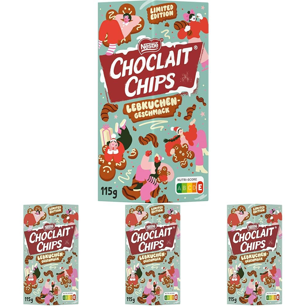 Nestlé Gingerbread, en lækker og sprød snack med smag af honningkager, dækket af mælkechokolade og raffineret med dekorative striber af mørk chokolade, pakke med 4 (1 x 115g)