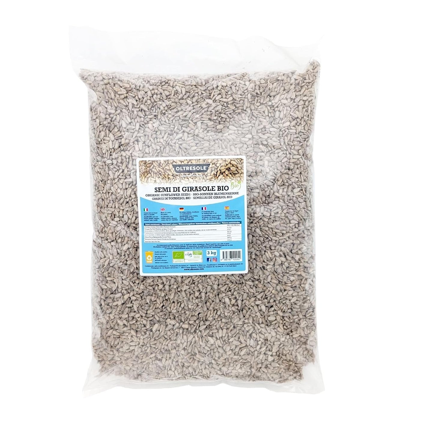 Økologiske solsikkefrø 3 kg, rå, afskallede, uristede og usaltede økologiske solsikkefrø, høj i fiber og næringsstoffer, ideel som snack og til opskrifter