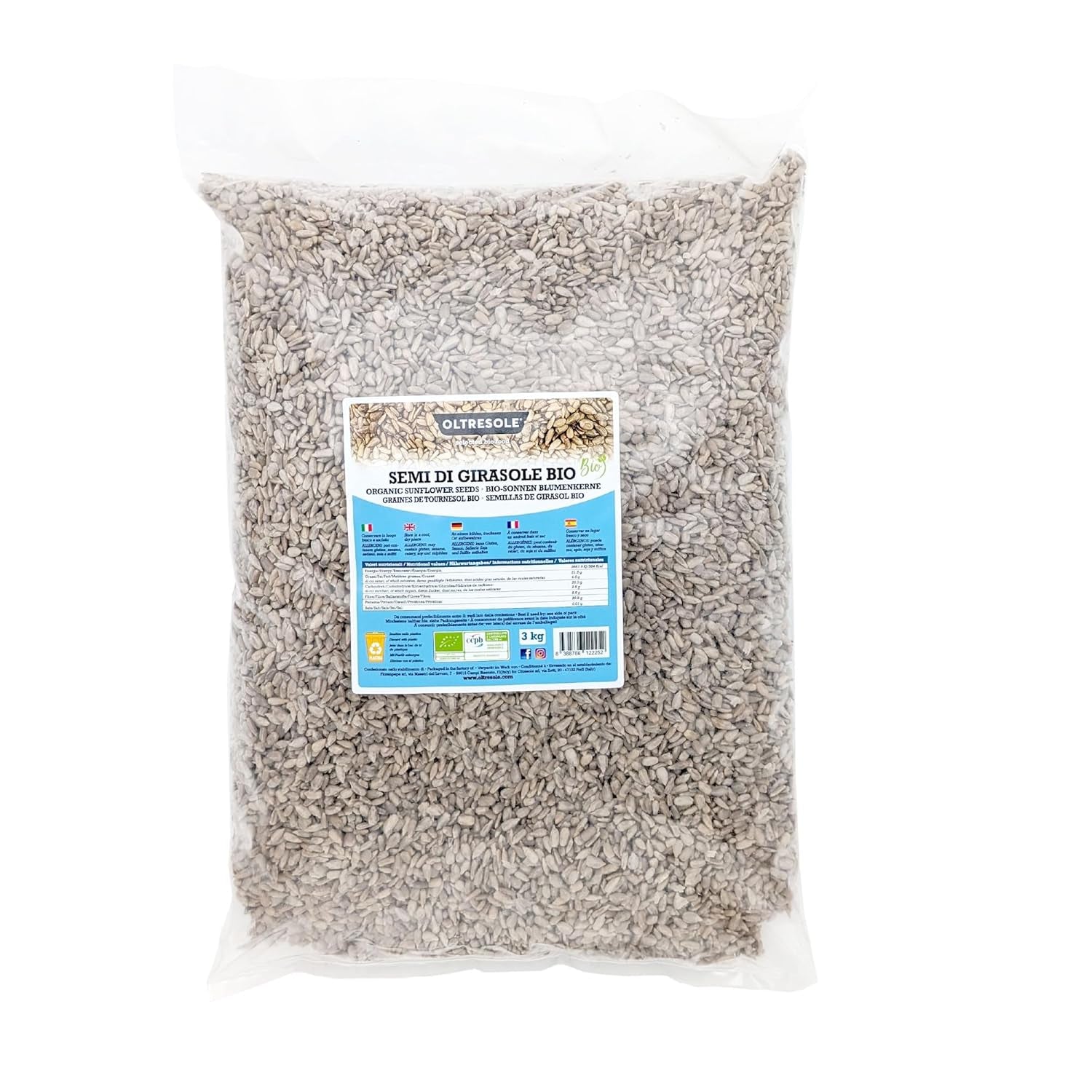 Økologiske solsikkefrø 3 kg, rå, afskallede, uristede og usaltede økologiske solsikkefrø, høj i fiber og næringsstoffer, ideel som snack og til opskrifter