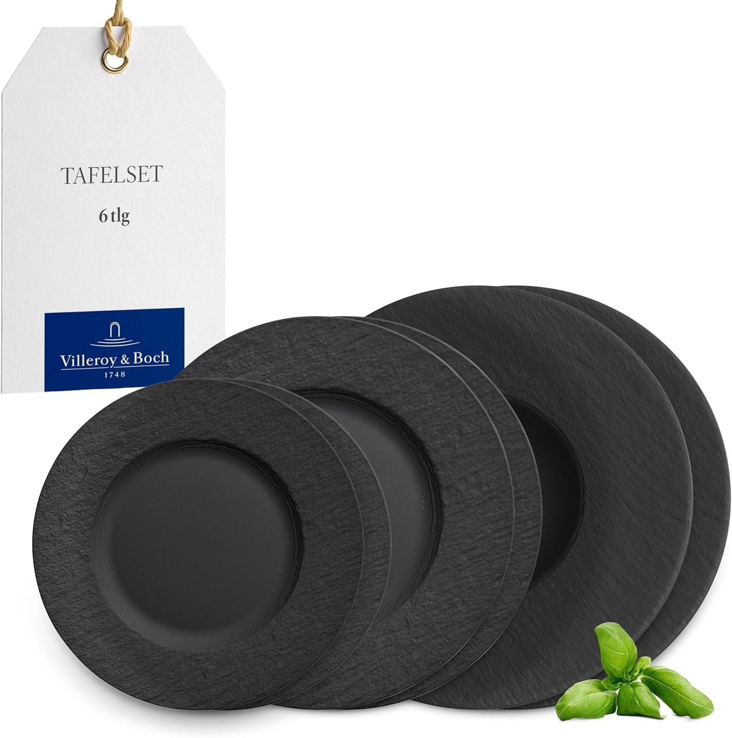 Villeroy & Boch - Manufacture Rock Spisesæt, 6 dele, Spisesæt til 2, Premium Porcelæn, Sort