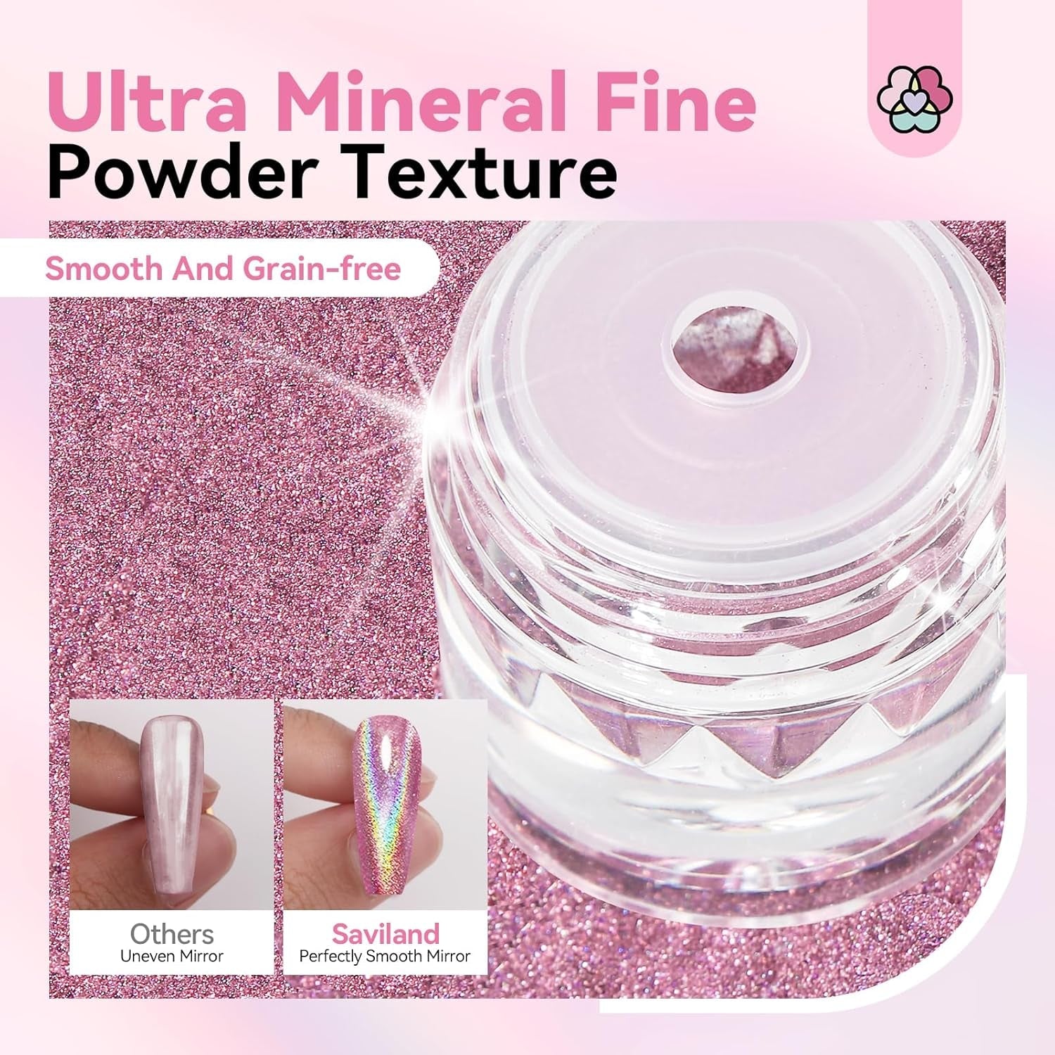 Saviland krom neglepulversæt - Pink Laser krom neglepulver spejleffekt Laser neglekunst, negleglimmer manicure dekorativt pulver med svampestænger, negleglitterpulver neglesalon