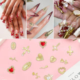 Guld Nail Charms 80 stk Cross Rose Heart Virgin Mary Nail Gems Metallegering Nail Accessories til Manicure Design Dekorationer DIY Crafts