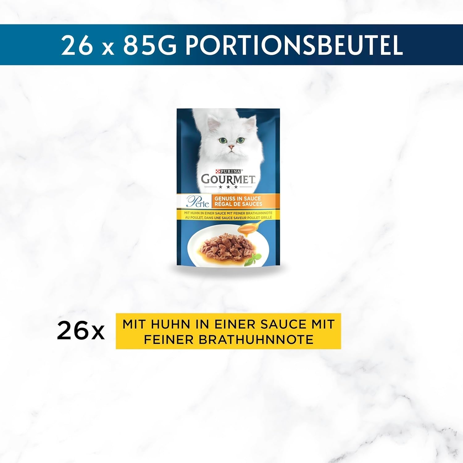 Gourmet Perle Delight våd kattefoder i sauce med kylling, pakke med 26 stk (26 x 85 g)