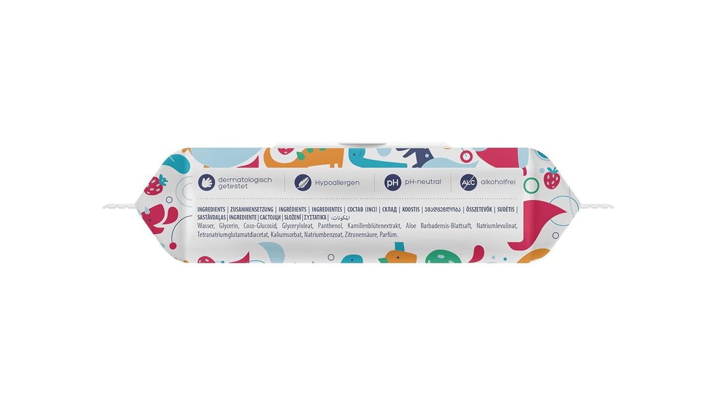 Kindii Fun Wet Toilet Paper - (10X60 stk.) Vådt toiletpapir - Kamille, Aloe Vera, Ph-neutral, Vandbar, Opfrisker det intime område - 600 stk.