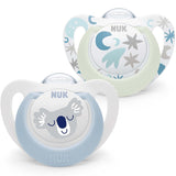 NUK Star Night & Day baby sut 0-6 måneder Glow in the Dark BPA-fri silikone Pink Cat 2 pakke