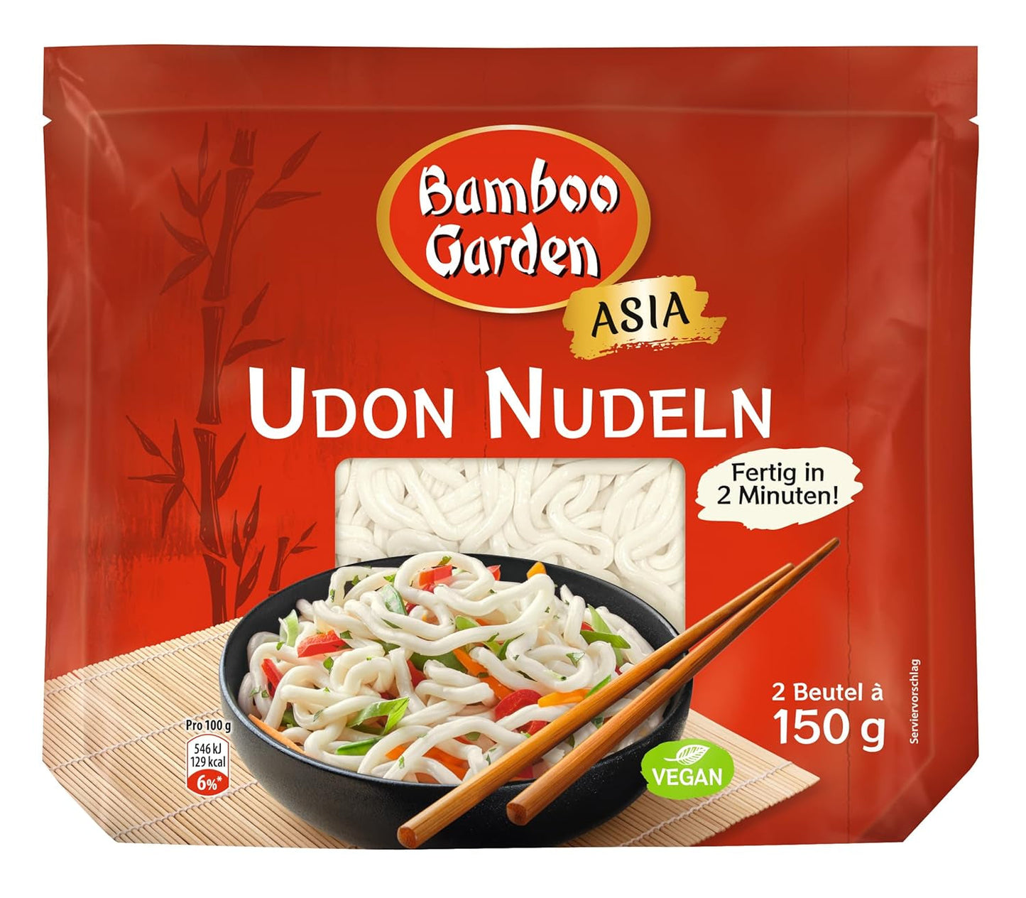 Udon nudler fra Bamboo Garden, forkogte, 300g