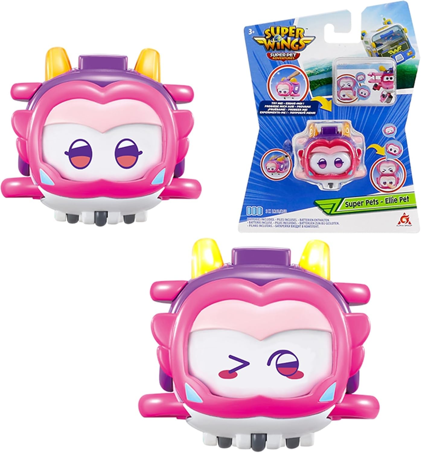 Super Wings Super Pets 4 STK Shine, Golden Boy, Jerome, Ellie Skiftbart ansigtsudtryk Lyneffekt Bærbart legetøj til 3 4 5 6 7 8 år gammel dreng Pige 2 tommer actionfigurer Naty Shop Ellie