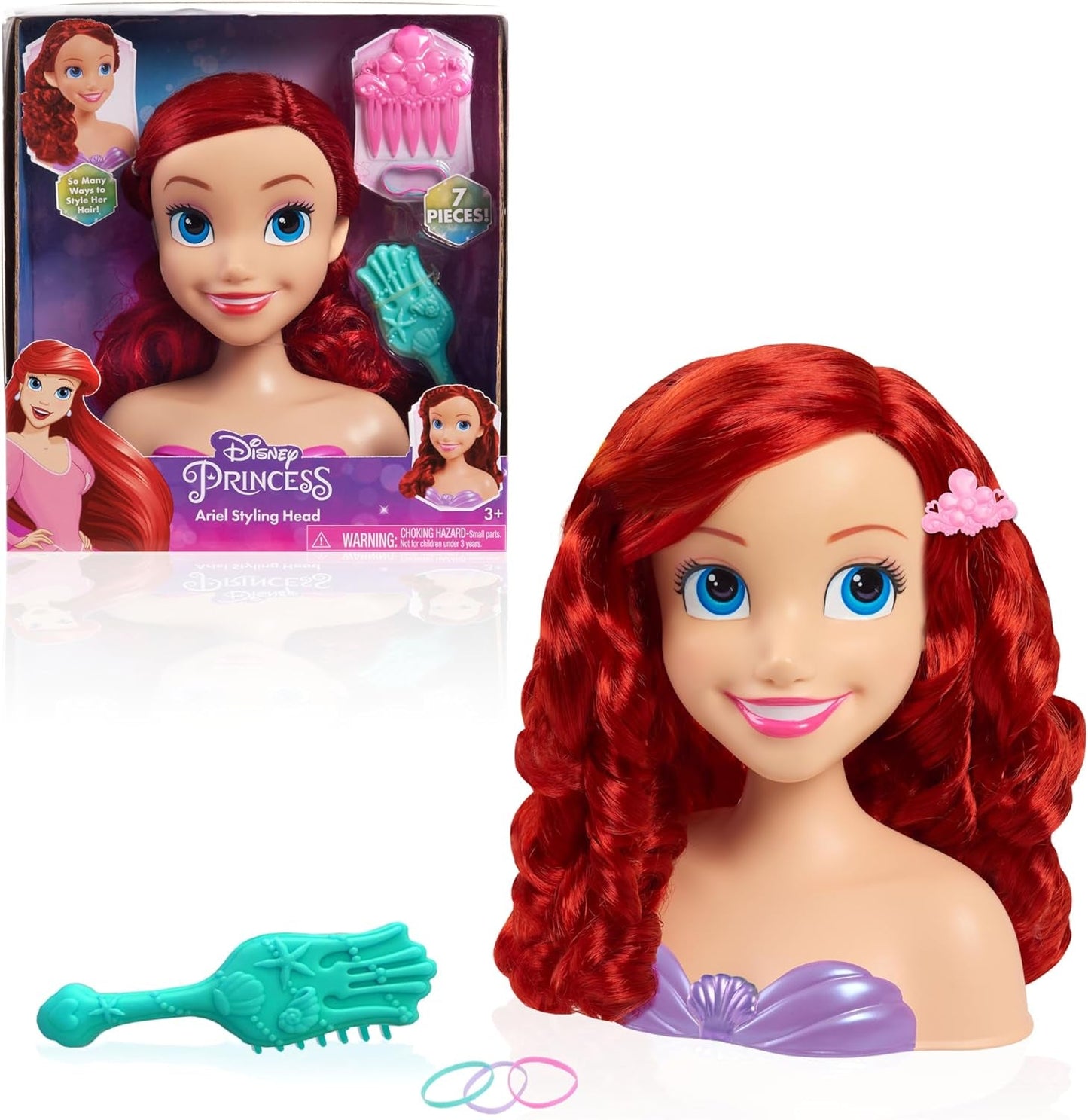 Ariel Just Play Disney Princess Hårhoved 20 cm med tilbehør 7-delt sæt rødt hårlegetøj til børn fra 3 år og opefter