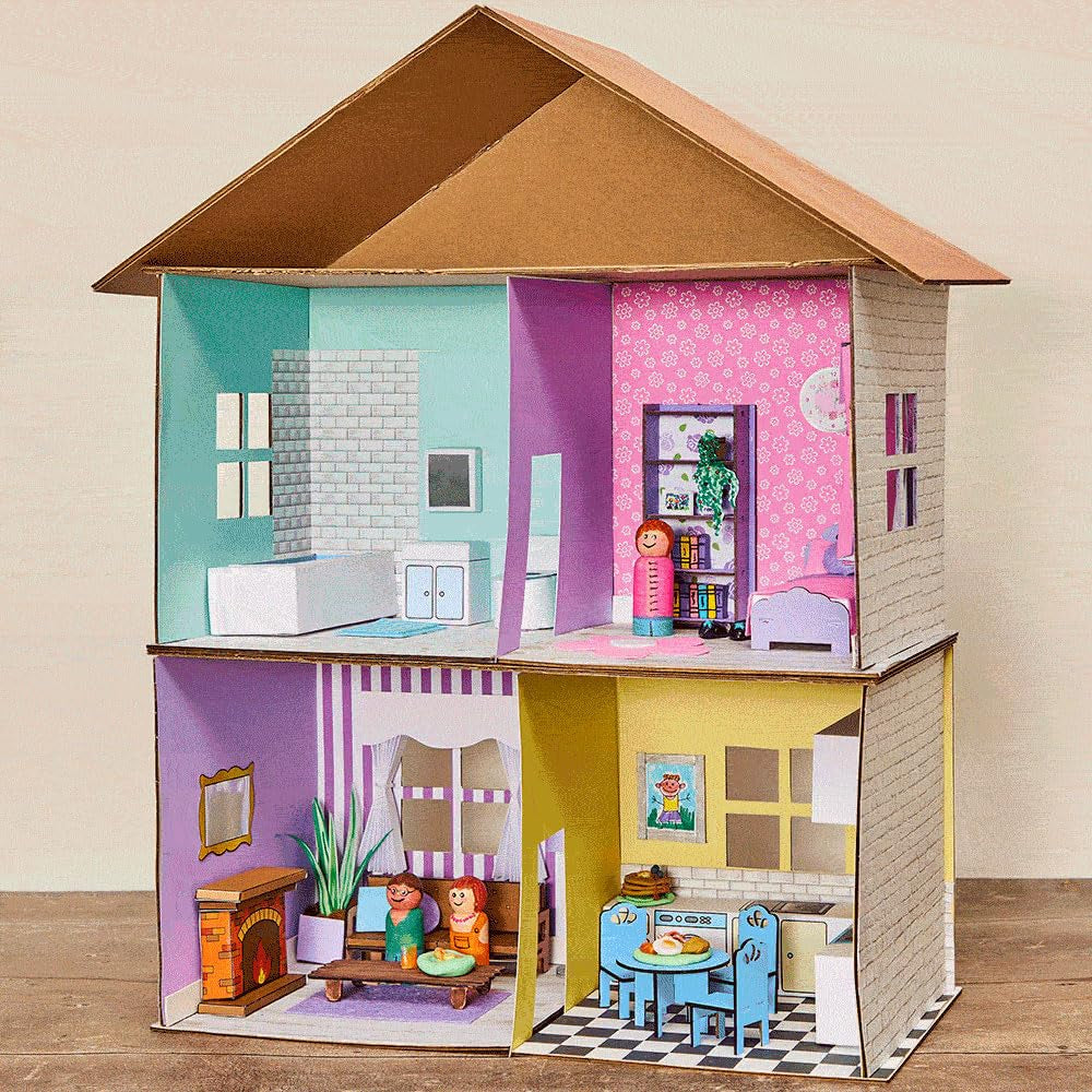 Baker Ross FN255 Mini Trædukkehussæt - 1 stykke dukkehussæt til børn DIY Craft Kit