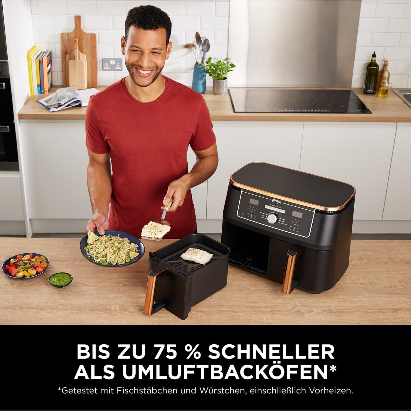 Ninja Foodi AF400EUCP MAX Dual Zone Airfryer, 9,5L Airfryer, 2 rum, med tang, non-stick belægning Husholdningsapparater Naty Shop