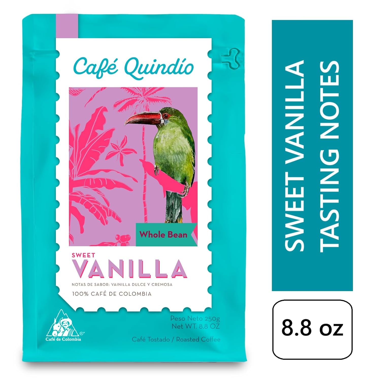 Cafe Quindio Specialty Coffee - 100% Arabica kaffebønner, Colombia - med naturlige noter af sød vanilje (250 g) - ideel til filterkaffe, portafiltermaskiner eller fransk presse