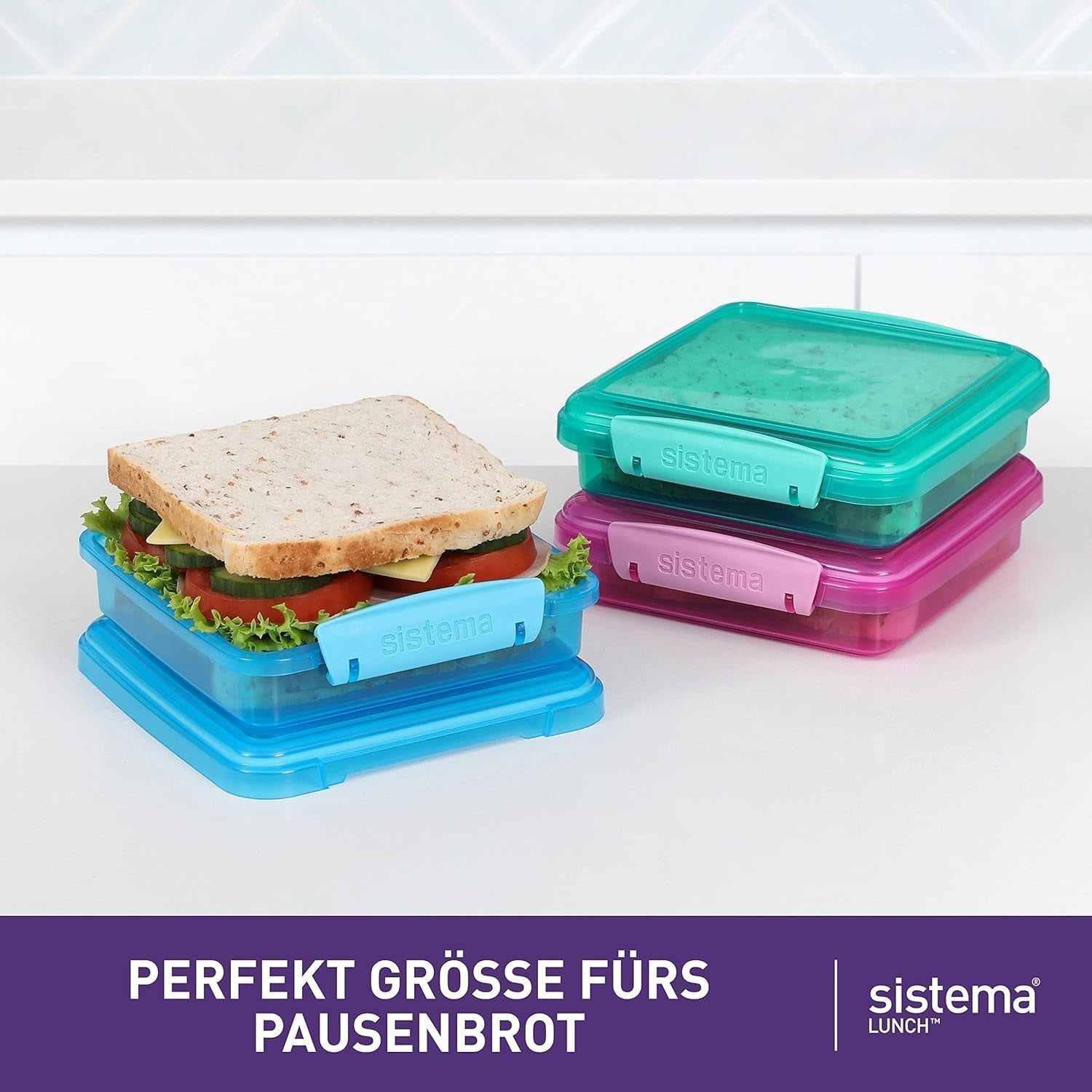 Madkasse sandwich box system | 450 ml | stabelbar og lufttæt madkasse med låg | for børn og voksne | uden BPA | blandede farver | 3 stk Naty Shop madopbevaringsbokse