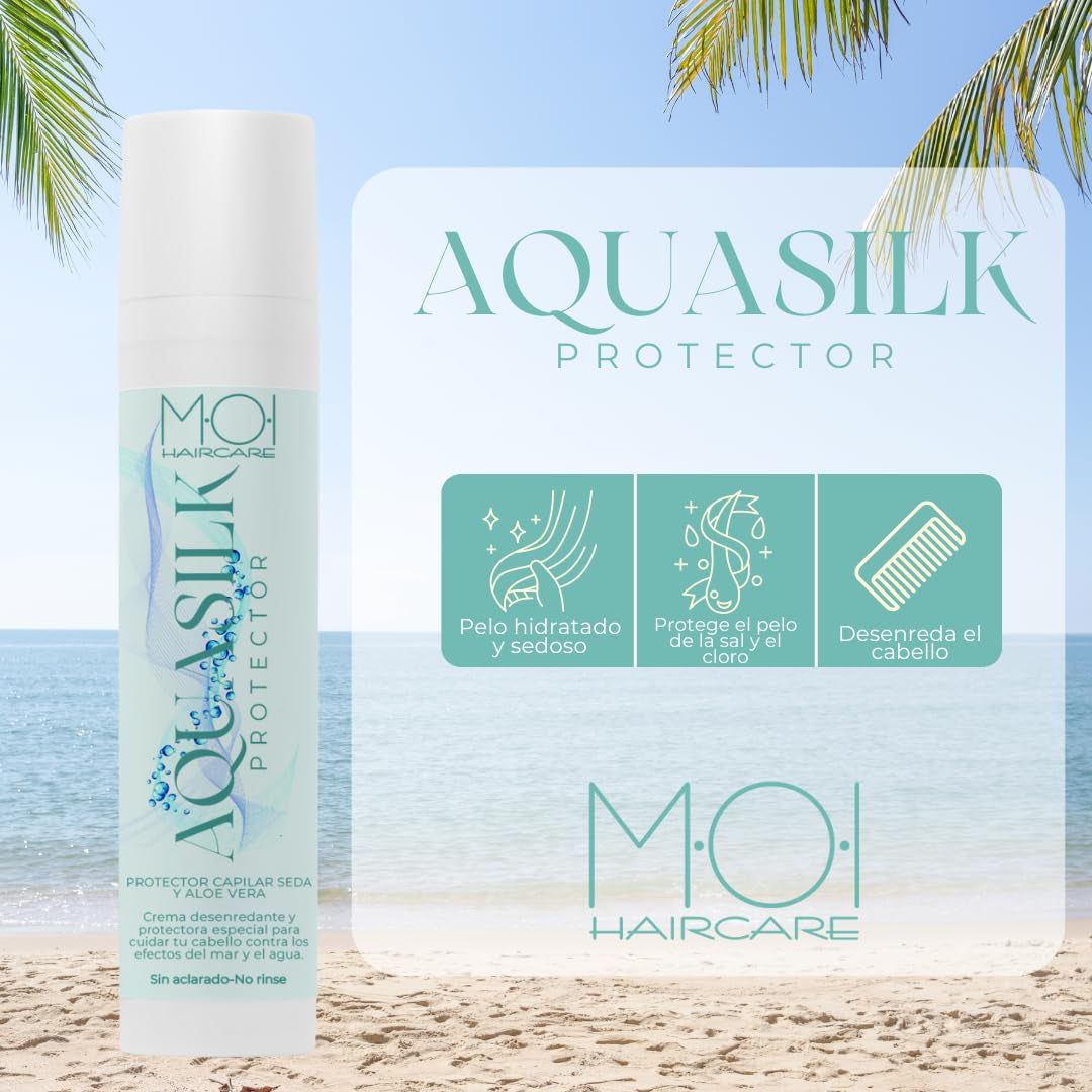 AQUA SILK Hårcreme til sommer, beskytter håret mod havet og klor, Silke og Aloe Vera, M-O-I Hårpleje | 100 ml Naty Shop hårmaske