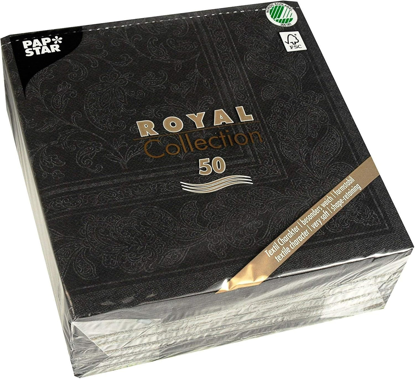 50 servietter ROYAL Collection 1/4 gange 40 X 40 sorte "Ornamenter"