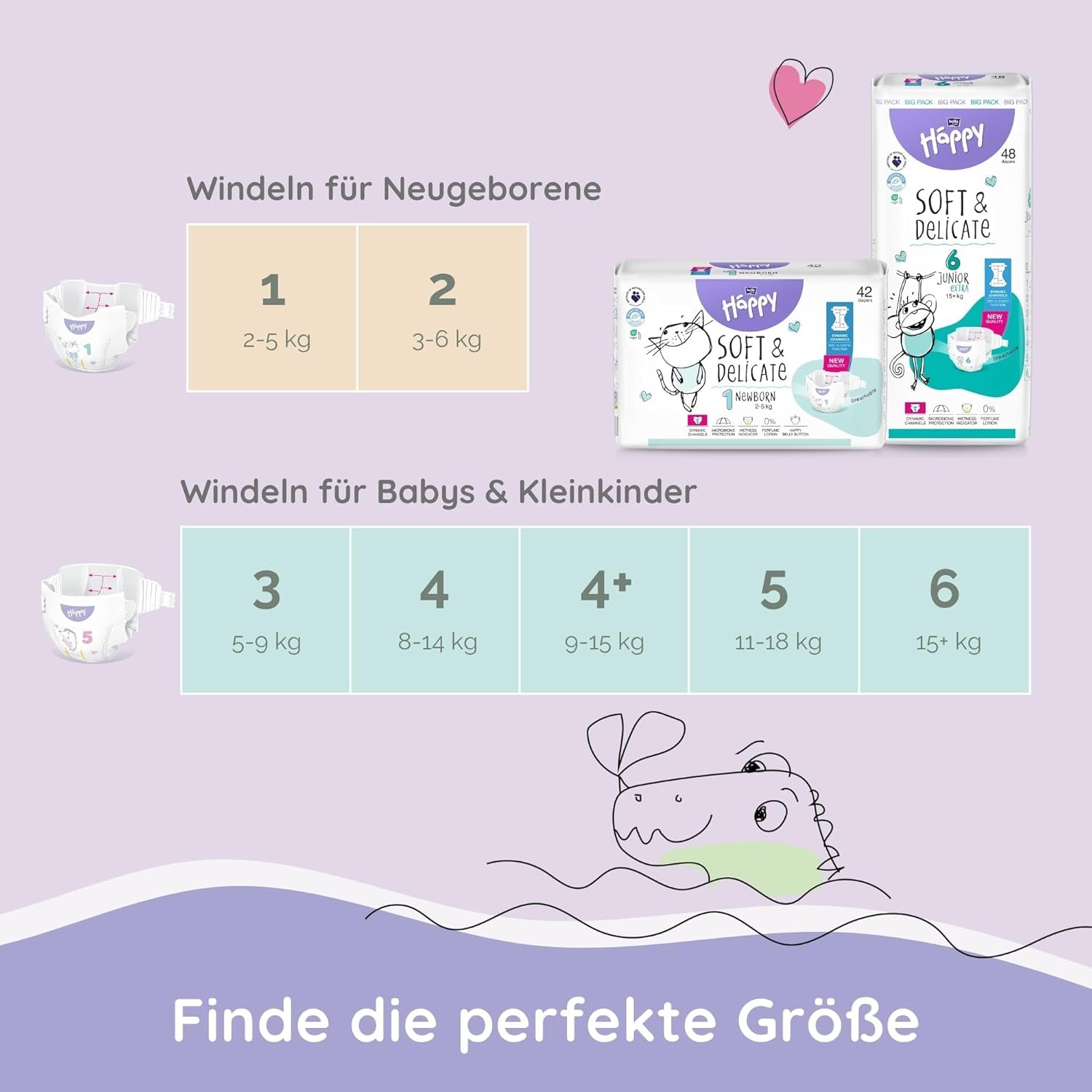Bella Baby Happy Premium bleer, str. 6, Junior Extra, 15+ kg, 96 styk, DERMATEST og OEKO-TEX Seal, engangs babybleer