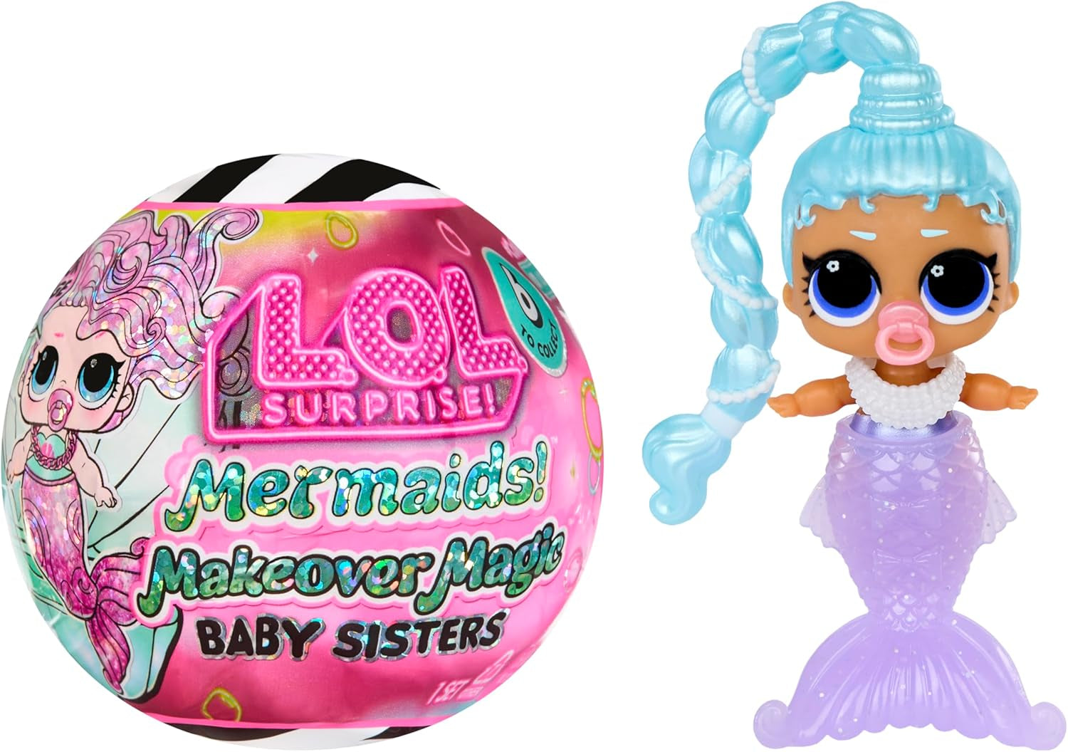 LOL overraskelse! Mermaid Makeover Magic Baby Sisters - Farveskiftende havfruehale med muslingebold til visning, 6 samledukker - 4+