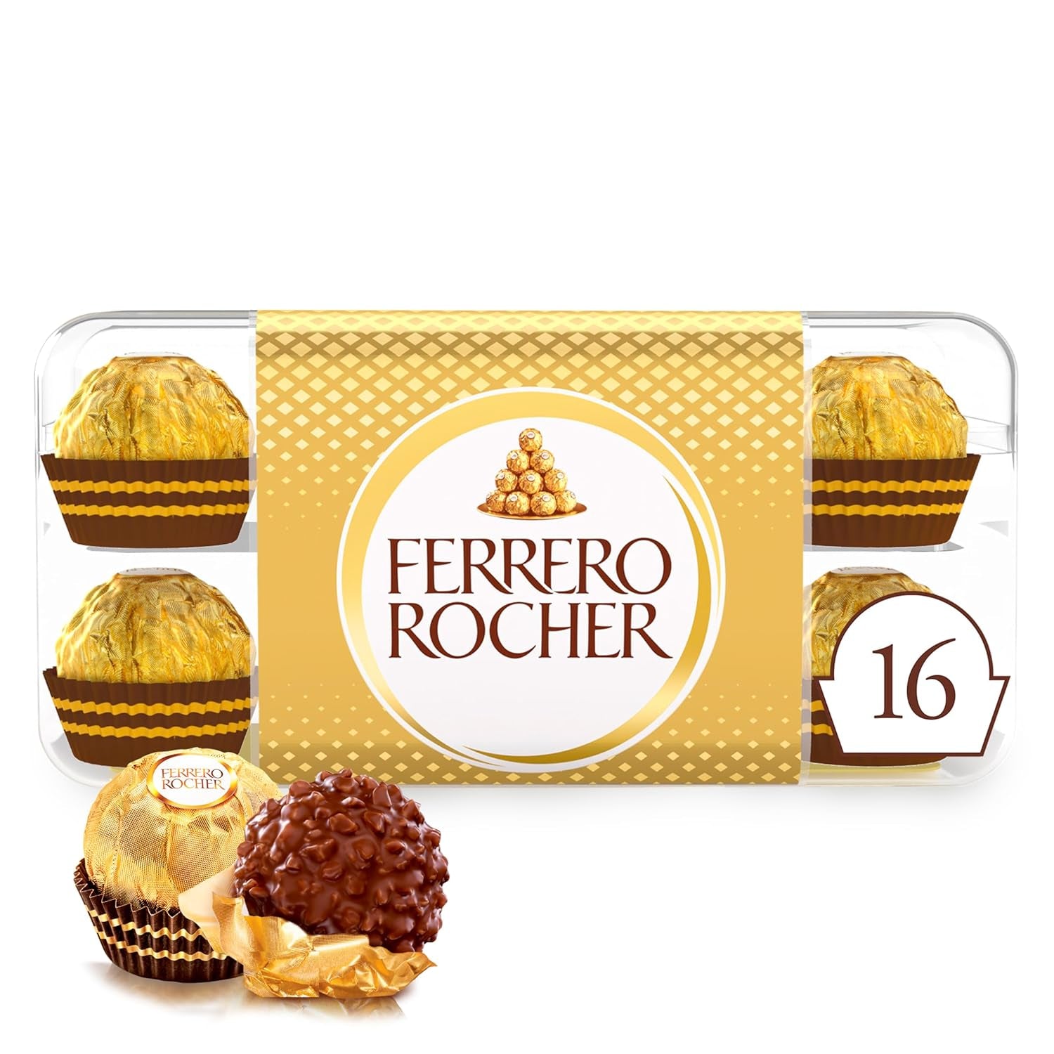Ferrero Rocher - Sprøde og cremede hasselnøddepraliner - Valentinsdagsgave til ham og hende - 16 pakker med 4 individuelle praliner