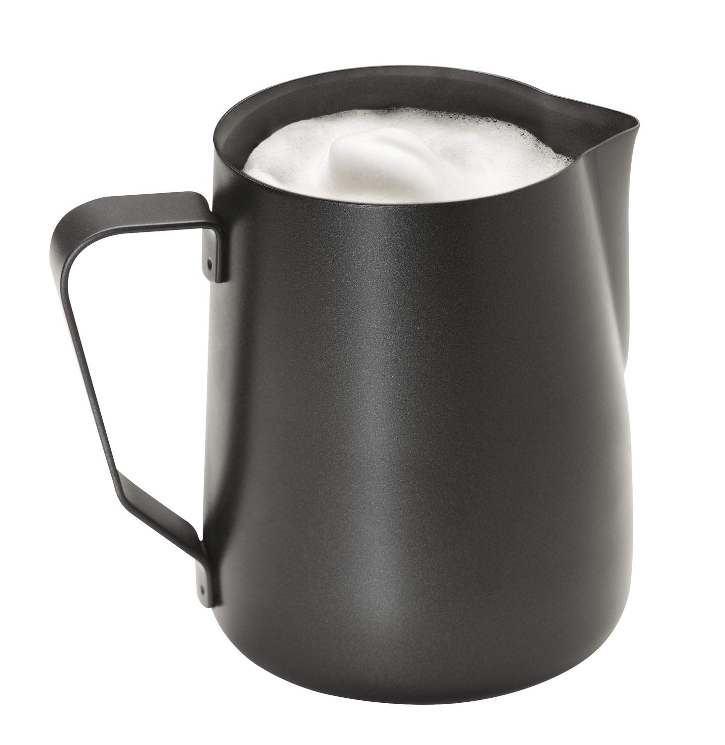 APS Milk Pitcher - Højkvalitets mælkekande med non-stick belægning, lavet af rustfrit stål - Perfekt til opskumning af mælk - Universal karaffel, sort, 600 ml