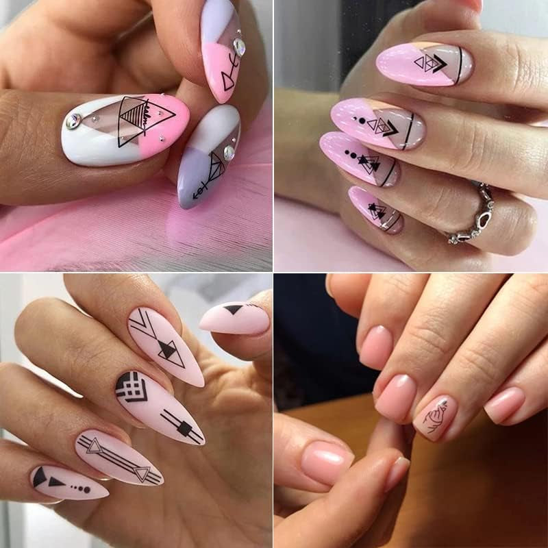 12 Blatt Nagelsticker Geometrisk Nagelaufkleber Selbstklebend Schwarz-Weißes Mysteriöses Dreieck Nail Art Sticker Dekoration Nageldesign Zubehör