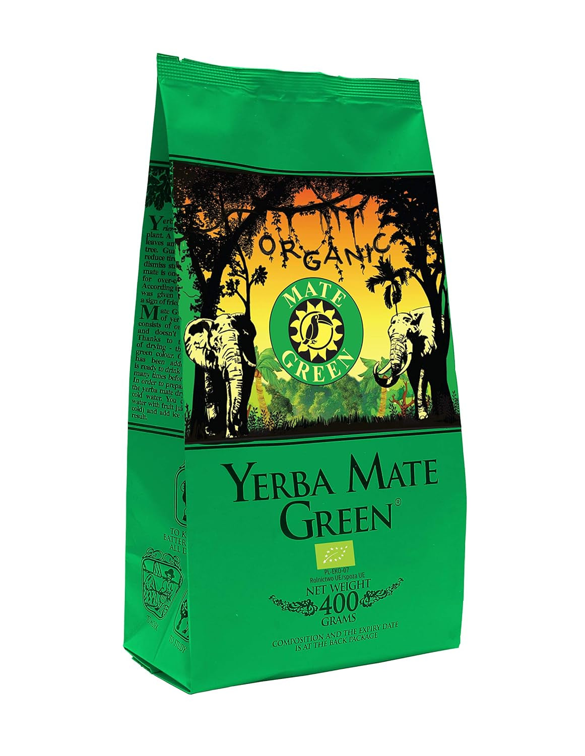 Yerba "BIO" 400 g økologisk Mate-te, økologisk, naturligt stimulerende middel og energigivende middel med koffein, Yerba Mate-te med frugt, Mate-te med højt koffeinindhold, høj kvalitet