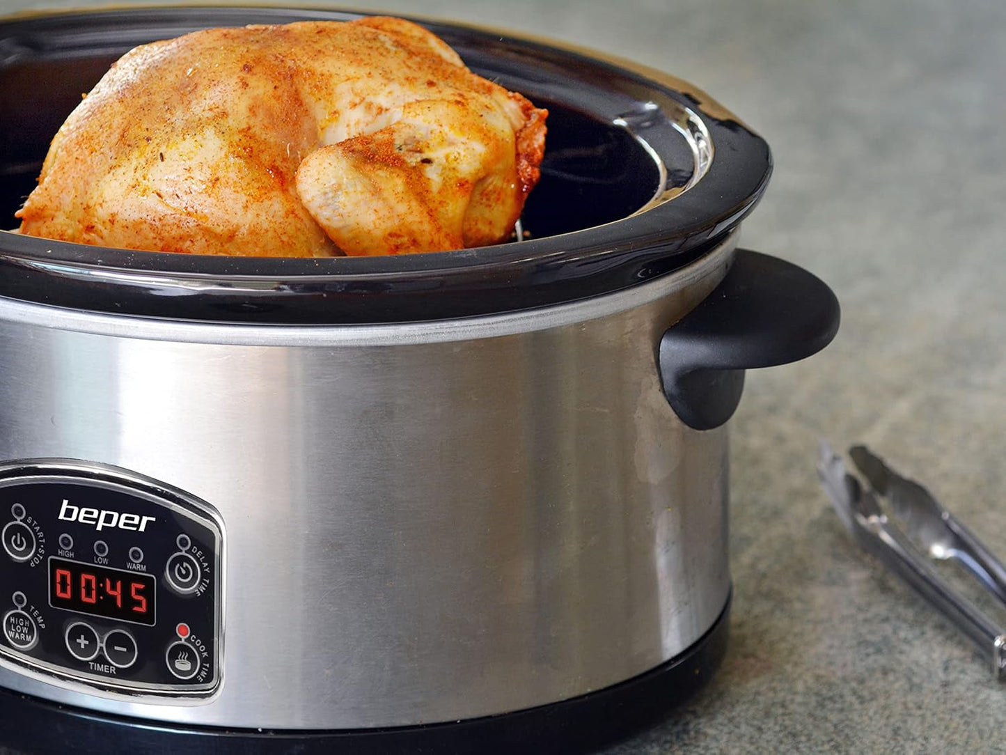 Beper BC.510 Slow Cooker, 280 W, 4,5 liter, keramisk glas, sort og stål Slow Cooker Naty Shop