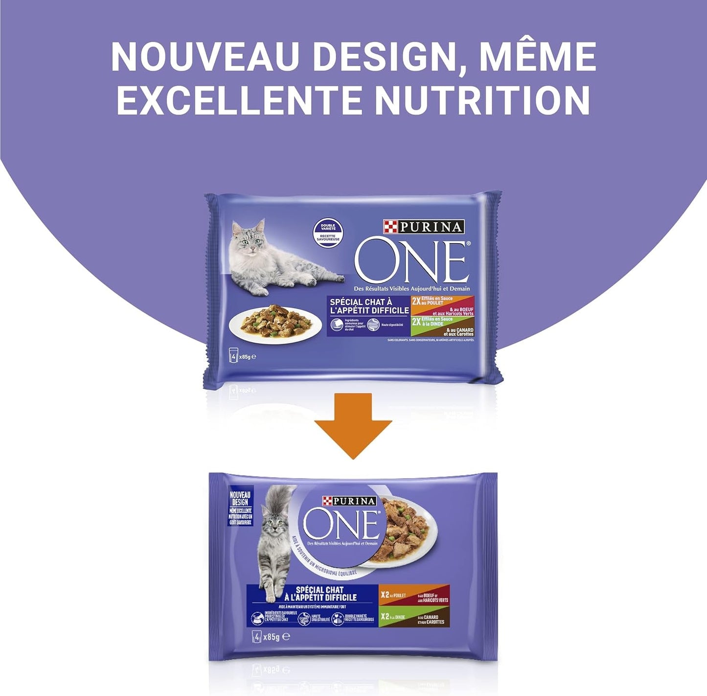 Purina One - Spezialfutter i Sauce Rind/Huhn/Ente und Turkeyhn für Katzen mit Appetit, 340 g